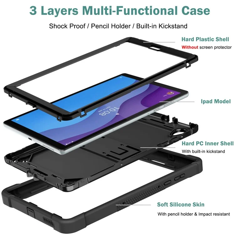 Per Lenovo Tab M10 HD Gen 2 TB-X306F / TB-X306X Tablet Guscio Protettivo Stand Silicone + PC Cover Case - Nero