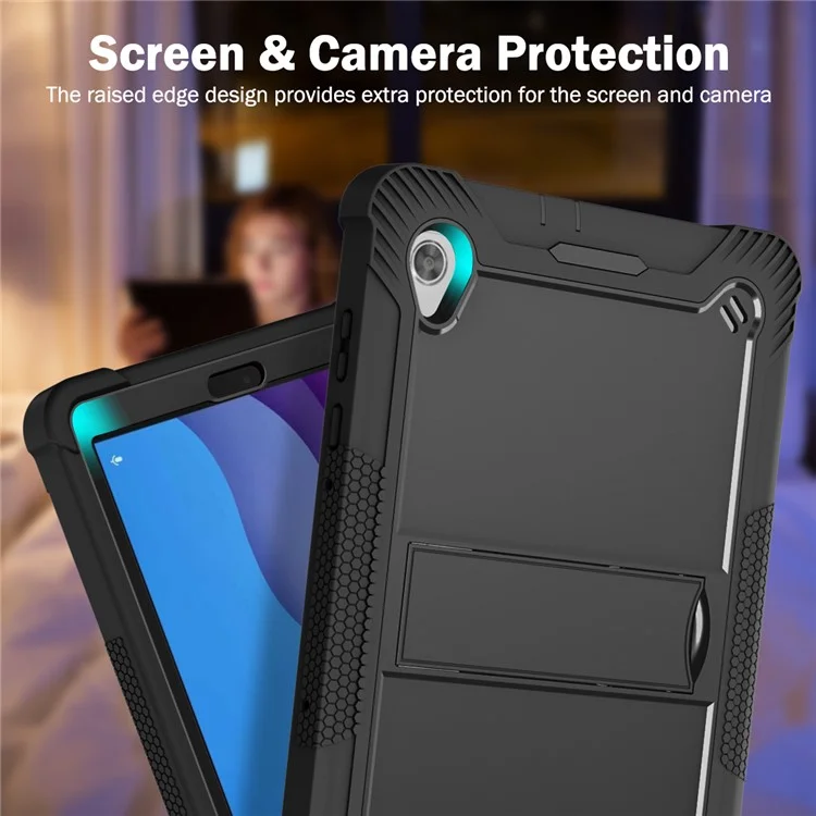 Per Lenovo Tab M10 HD Gen 2 TB-X306F / TB-X306X Tablet Guscio Protettivo Stand Silicone + PC Cover Case - Nero