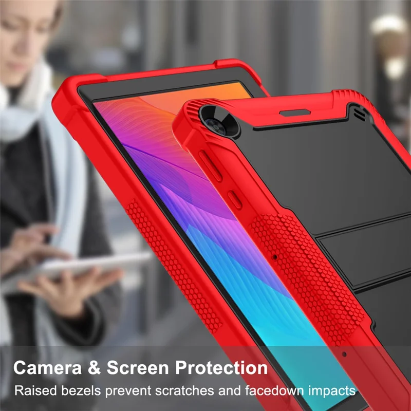 For Huawei MatePad T 10S 10.1 inch / T 10 9.7 inch Shockproof Tablet Shell Kickstand Silicone + PC Dustproof Cover Case - Red+Black