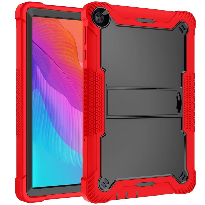 For Huawei MatePad T 10S 10.1 inch / T 10 9.7 inch Shockproof Tablet Shell Kickstand Silicone + PC Dustproof Cover Case - Red+Black