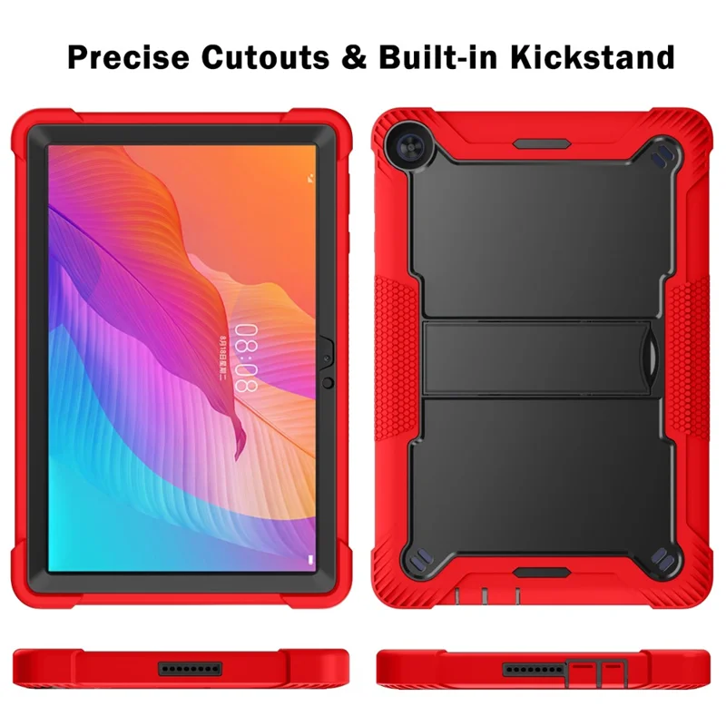 For Huawei MatePad T 10S 10.1 inch / T 10 9.7 inch Shockproof Tablet Shell Kickstand Silicone + PC Dustproof Cover Case - Red+Black