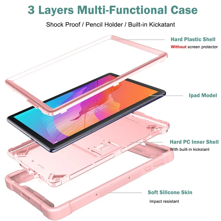For Huawei MatePad T 10S 10.1 inch / T 10 9.7 inch Shockproof Tablet Shell Kickstand Silicone + PC Dustproof Cover Case - Rose Gold
