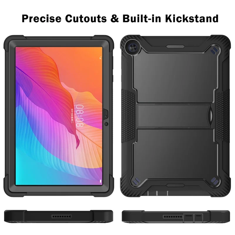 For Huawei MatePad T 10S 10.1 inch / T 10 9.7 inch Shockproof Tablet Shell Kickstand Silicone + PC Dustproof Cover Case - Black