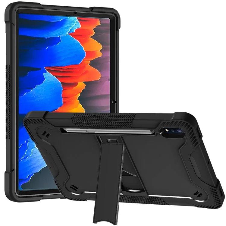 Étui antichoc pour Samsung Galaxy Tab S8 / S7, étui tablette avec support en silicone + PC - Noir