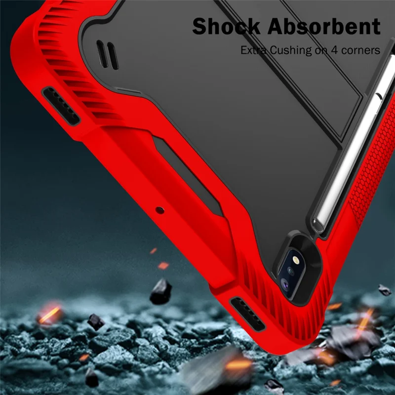 For Samsung Galaxy Tab S8 Ultra Kickstand Tablet Case Silicone + PC Shockproof Cover - Red+Black