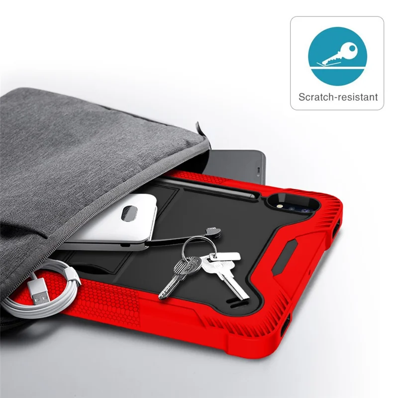 For Samsung Galaxy Tab S8 Ultra Kickstand Tablet Case Silicone + PC Shockproof Cover - Red+Black