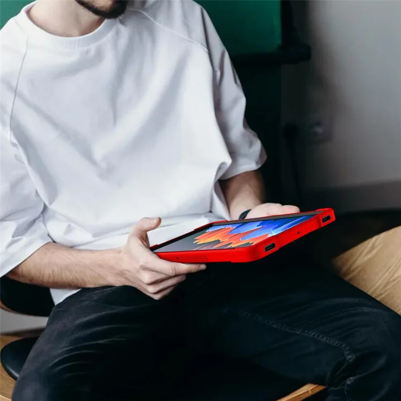 For Samsung Galaxy Tab S8 Ultra Kickstand Tablet Case Silicone + PC Shockproof Cover - Red+Black