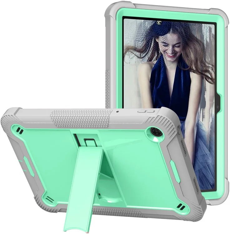 Per TCL Tab 10 5G Custodia in Silicone + PC per Tablet Supporto Antiurto - Grigio+Verde Menta