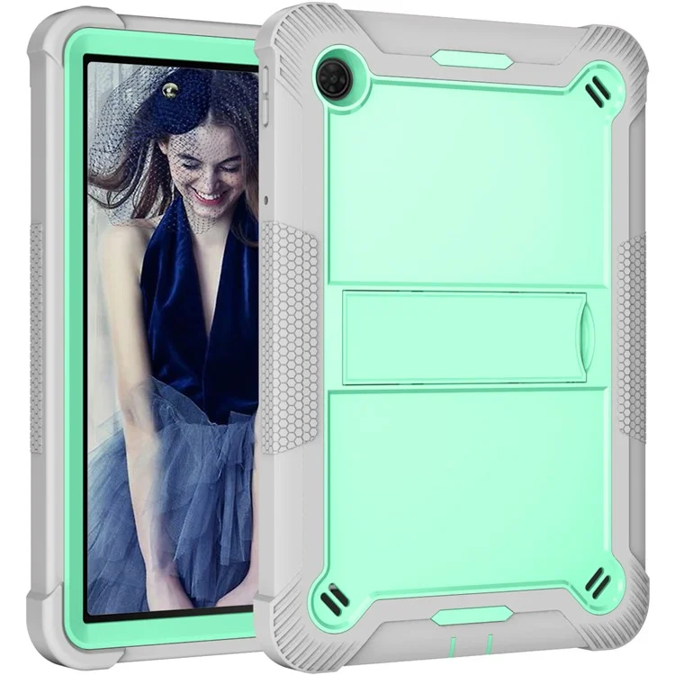 Per TCL Tab 10 5G Custodia in Silicone + PC per Tablet Supporto Antiurto - Grigio+Verde Menta