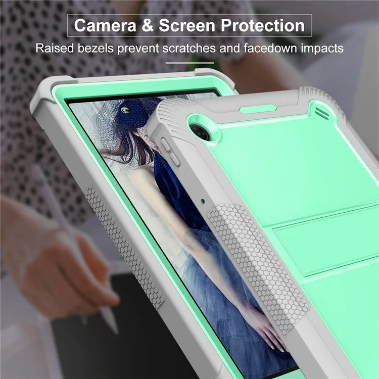 Per TCL Tab 10 5G Custodia in Silicone + PC per Tablet Supporto Antiurto - Grigio+Verde Menta