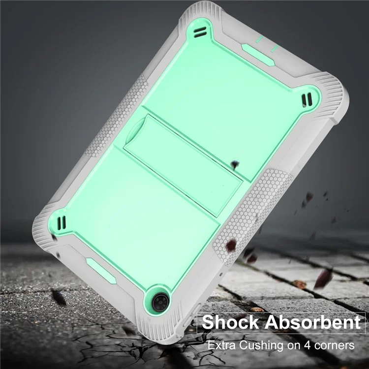 Per TCL Tab 10 5G Custodia in Silicone + PC per Tablet Supporto Antiurto - Grigio+Verde Menta