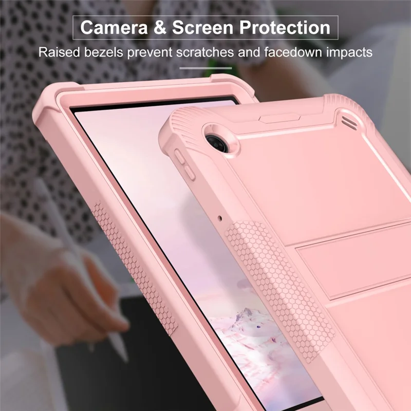 For TCL Tab 10 5G Silicone + PC Tablet Case Kickstand Shockproof Cover - Rose Gold