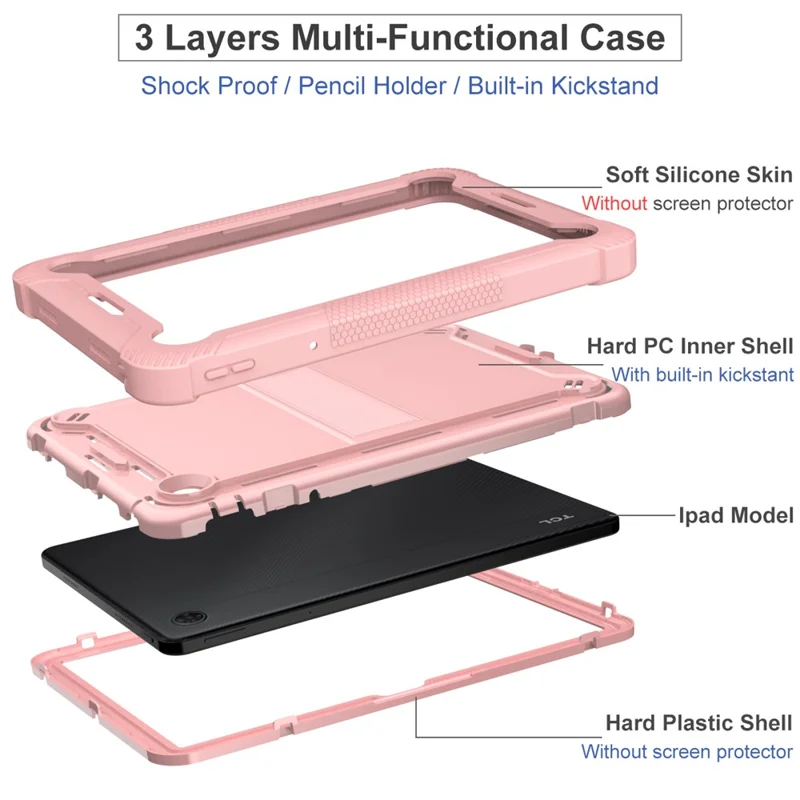 For TCL Tab 10 5G Silicone + PC Tablet Case Kickstand Shockproof Cover - Rose Gold