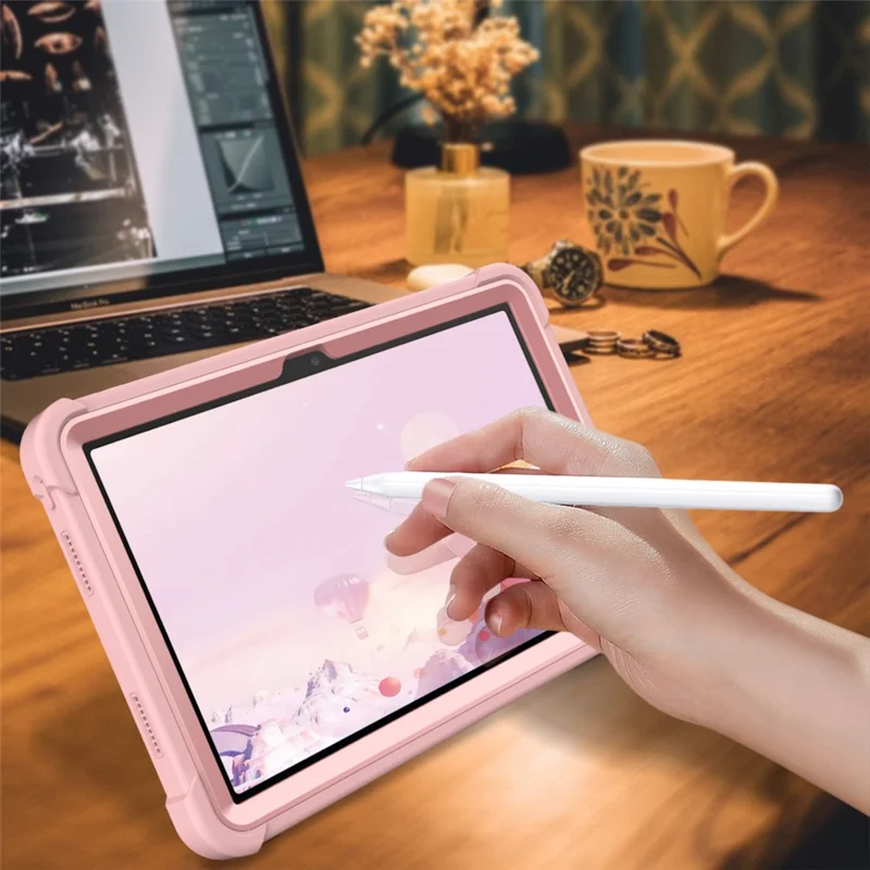 For TCL Tab 10 5G Silicone + PC Tablet Case Kickstand Shockproof Cover - Rose Gold