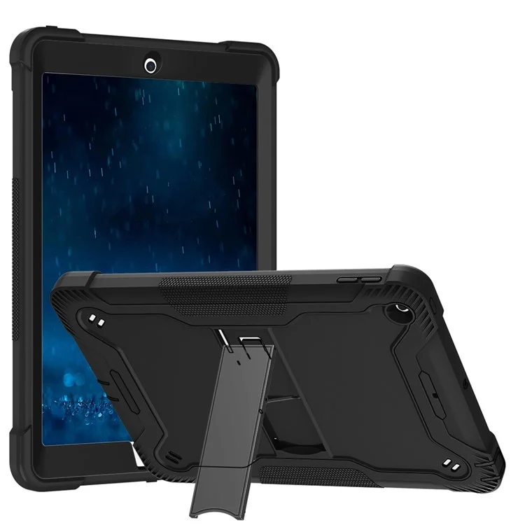 Für iPad 9.7-Zoll (2017) / (2018) Tablet-Hülle 3-in-1 Heavy Duty Silikon + PC Ständer-Abdeckung - Schwarz