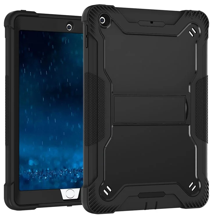 Für iPad 9.7-Zoll (2017) / (2018) Tablet-Hülle 3-in-1 Heavy Duty Silikon + PC Ständer-Abdeckung - Schwarz
