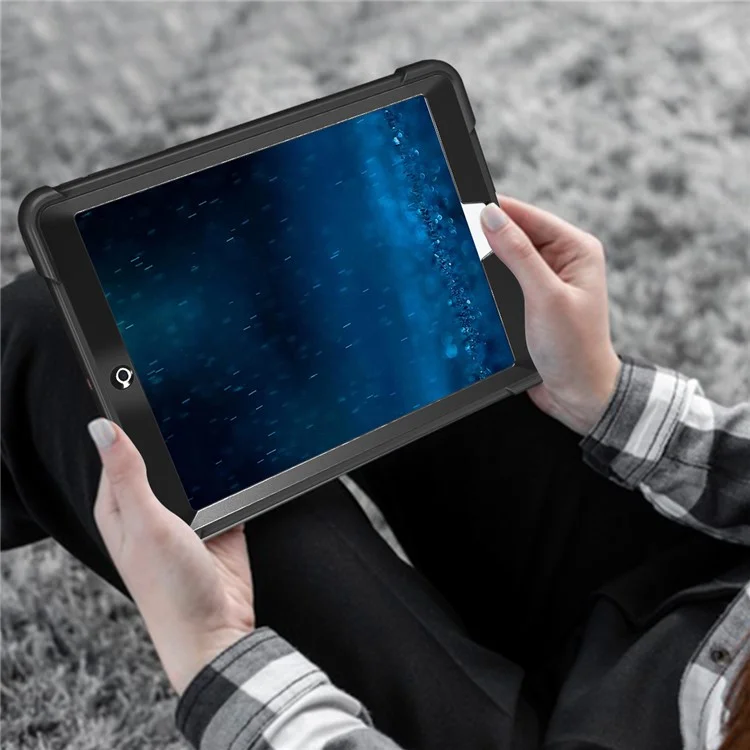 Für iPad 9.7-Zoll (2017) / (2018) Tablet-Hülle 3-in-1 Heavy Duty Silikon + PC Ständer-Abdeckung - Schwarz