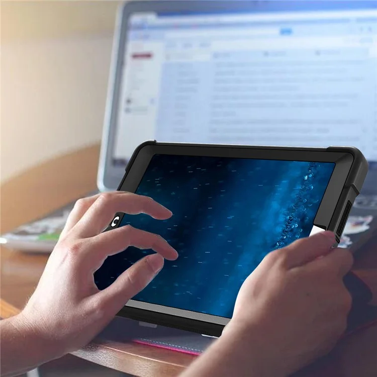 Für iPad 9.7-Zoll (2017) / (2018) Tablet-Hülle 3-in-1 Heavy Duty Silikon + PC Ständer-Abdeckung - Schwarz