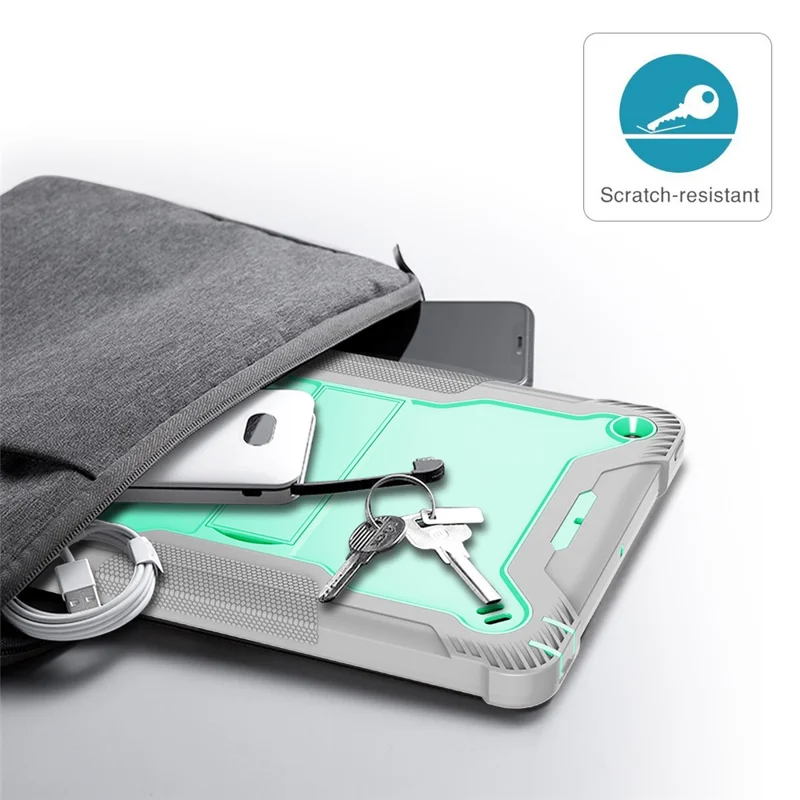 For iPad 9.7-inch (2017) / (2018) Tablet Case 3-in-1 Heavy Duty Silicone + PC Kickstand Cover - Grey+Mint Green