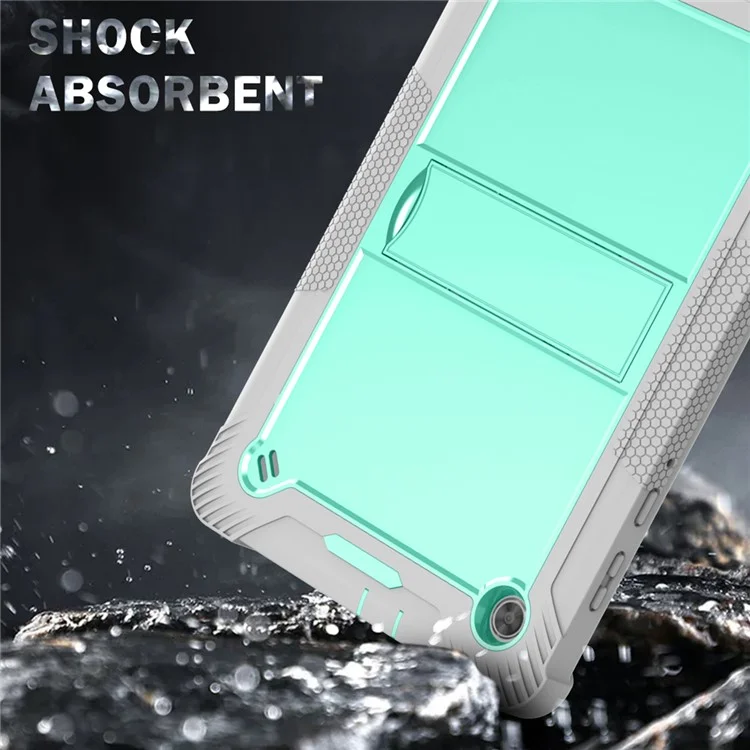 Pour Lenovo Tab M10 Plus Kickstand Tablet Case Silicone + PC Rugged Kids Protective Cover - Gris+Vert Menthe