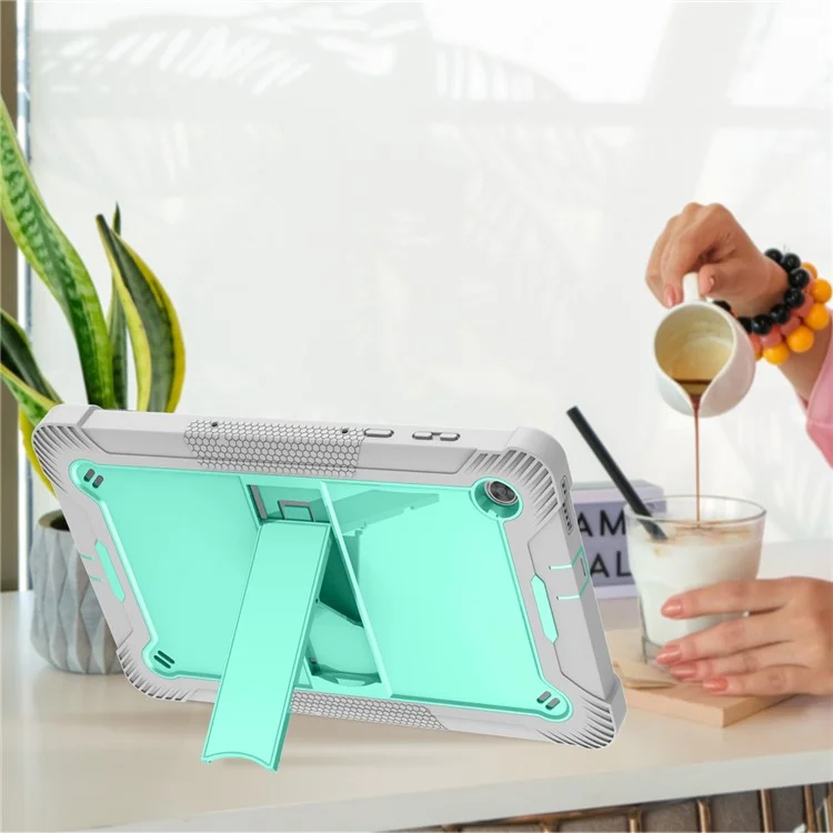 Pour Lenovo Tab M10 Plus Kickstand Tablet Case Silicone + PC Rugged Kids Protective Cover - Gris+Vert Menthe