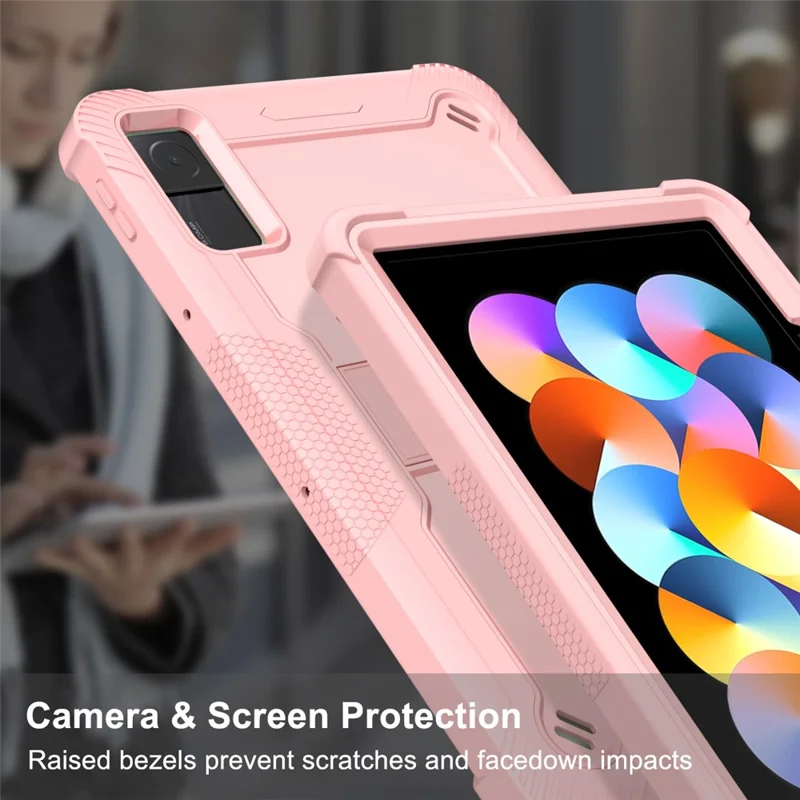 For Xiaomi Redmi Pad Kickstand Cover Silicone + PC Shock-Resistant Tablet Case - Rose Gold
