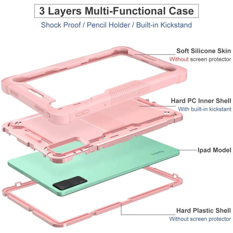 For Xiaomi Redmi Pad Kickstand Cover Silicone + PC Shock-Resistant Tablet Case - Rose Gold