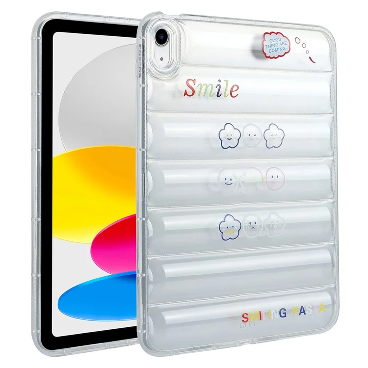Para iPad 10.9 (2022) Soft TPU Pattern Tablet Case Down Jacket Design Air Cushion Shockproof Cover - Cloud Smiling Faces