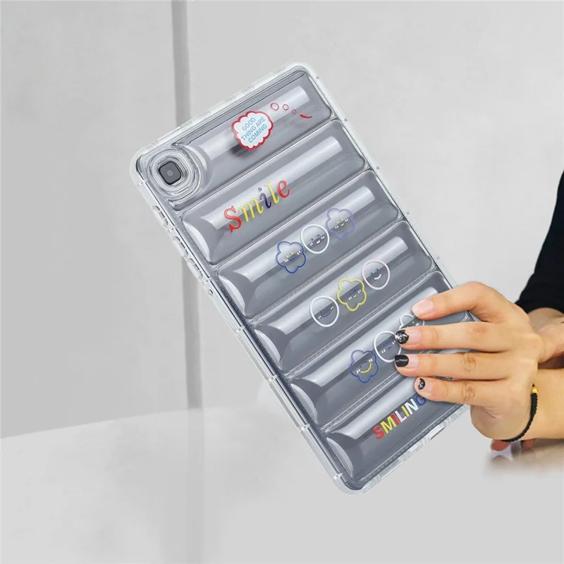 Para Samsung Galaxy Tab A7 Lite 8.7-inch T220 T225 Funda de Tablet TPU Diseño de Patrón Estampado de Chaqueta de Plumas - Nubes y Caras Sonrientes