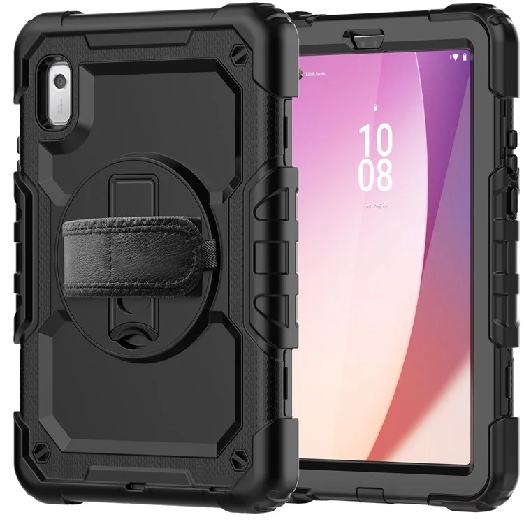 Kickstand-Tablet-Hülle für Lenovo Tab M9 / K9 9" TB310 2023 Handschlaufe Silikon+PC Tablet-Abdeckung mit Schultergurt PET-Bildschirmschutzfolie - Schwarz