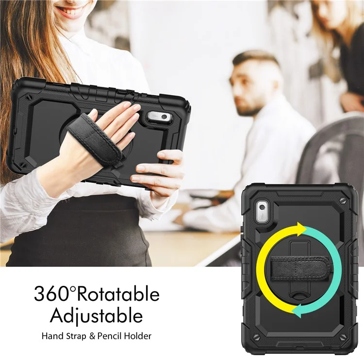 Kickstand-Tablet-Hülle für Lenovo Tab M9 / K9 9" TB310 2023 Handschlaufe Silikon+PC Tablet-Abdeckung mit Schultergurt PET-Bildschirmschutzfolie - Schwarz