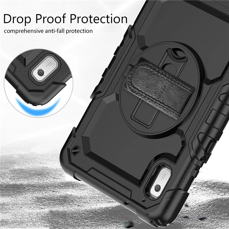 Kickstand-Tablet-Hülle für Lenovo Tab M9 / K9 9" TB310 2023 Handschlaufe Silikon+PC Tablet-Abdeckung mit Schultergurt PET-Bildschirmschutzfolie - Schwarz