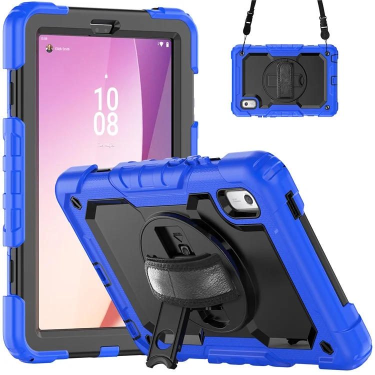 Kickstand Tablet-Hülle für Lenovo Tab M9 / K9 9" TB310 2023 Handschlaufe Silikon+PC Tablet-Cover mit Schultergurt PET-Bildschirmschutzfolie - Dunkelblau
