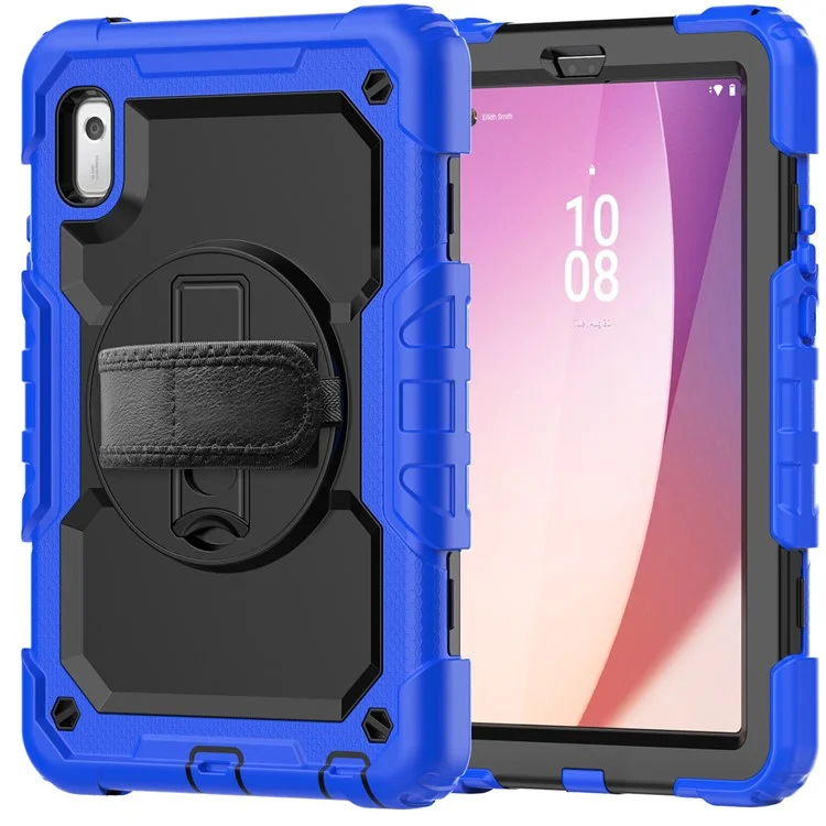 Kickstand Tablet-Hülle für Lenovo Tab M9 / K9 9" TB310 2023 Handschlaufe Silikon+PC Tablet-Cover mit Schultergurt PET-Bildschirmschutzfolie - Dunkelblau