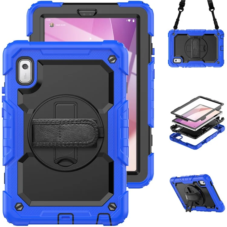 Kickstand Tablet-Hülle für Lenovo Tab M9 / K9 9" TB310 2023 Handschlaufe Silikon+PC Tablet-Cover mit Schultergurt PET-Bildschirmschutzfolie - Dunkelblau