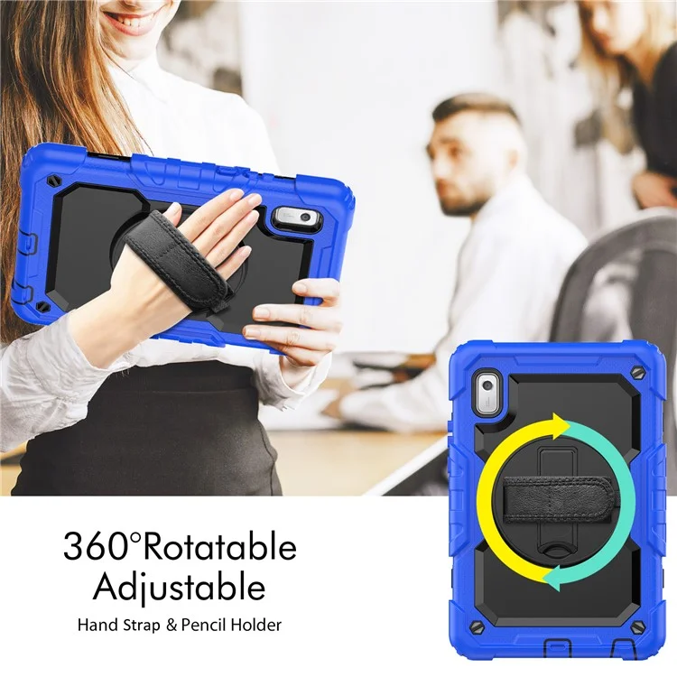 Kickstand Tablet-Hülle für Lenovo Tab M9 / K9 9" TB310 2023 Handschlaufe Silikon+PC Tablet-Cover mit Schultergurt PET-Bildschirmschutzfolie - Dunkelblau