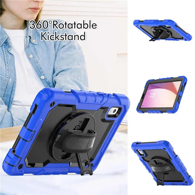 Kickstand Tablet-Hülle für Lenovo Tab M9 / K9 9" TB310 2023 Handschlaufe Silikon+PC Tablet-Cover mit Schultergurt PET-Bildschirmschutzfolie - Dunkelblau
