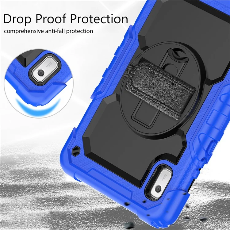 Kickstand Tablet-Hülle für Lenovo Tab M9 / K9 9" TB310 2023 Handschlaufe Silikon+PC Tablet-Cover mit Schultergurt PET-Bildschirmschutzfolie - Dunkelblau