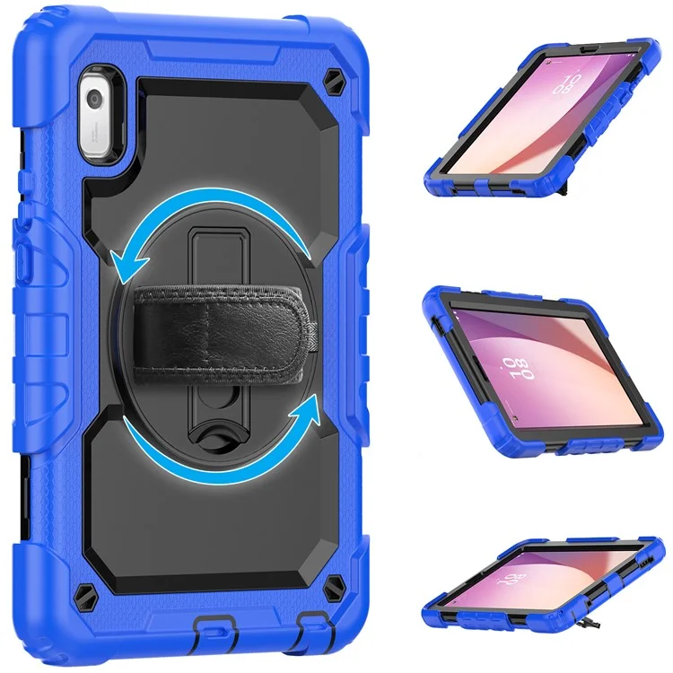 Kickstand Tablet-Hülle für Lenovo Tab M9 / K9 9" TB310 2023 Handschlaufe Silikon+PC Tablet-Cover mit Schultergurt PET-Bildschirmschutzfolie - Dunkelblau