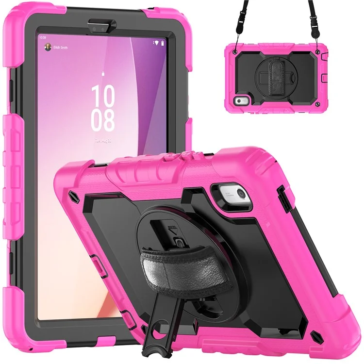 Étui pour tablette Kickstand pour Lenovo Tab M9 / K9 9" TB310 2023 avec sangle à main en silicone+PC, étui de transport avec sangle pour l'épaule et film de protection d'écran en PET - Rose