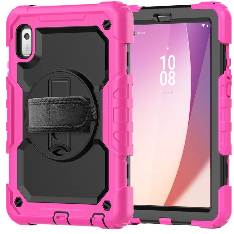 Étui pour tablette Kickstand pour Lenovo Tab M9 / K9 9" TB310 2023 avec sangle à main en silicone+PC, étui de transport avec sangle pour l'épaule et film de protection d'écran en PET - Rose