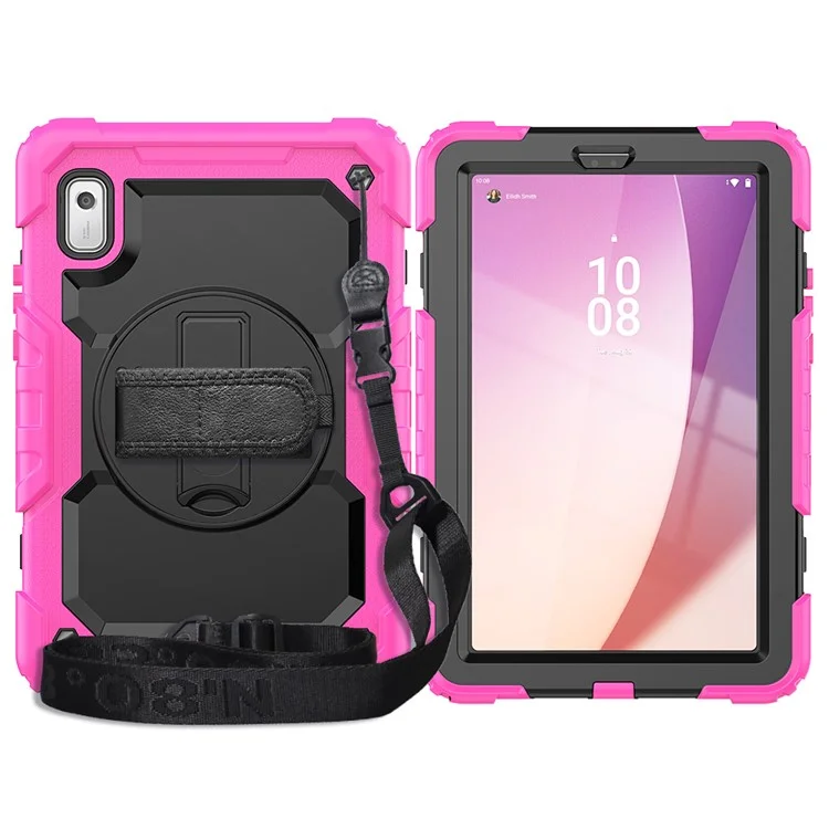 Étui pour tablette Kickstand pour Lenovo Tab M9 / K9 9" TB310 2023 avec sangle à main en silicone+PC, étui de transport avec sangle pour l'épaule et film de protection d'écran en PET - Rose