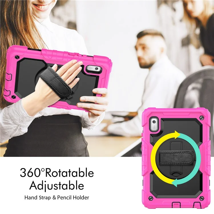 Étui pour tablette Kickstand pour Lenovo Tab M9 / K9 9" TB310 2023 avec sangle à main en silicone+PC, étui de transport avec sangle pour l'épaule et film de protection d'écran en PET - Rose
