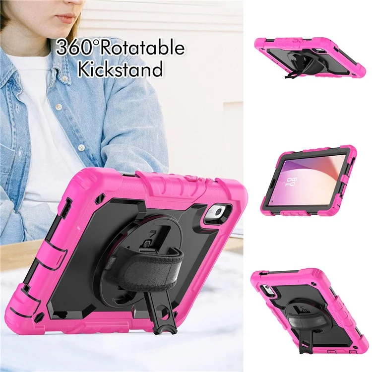 Étui pour tablette Kickstand pour Lenovo Tab M9 / K9 9" TB310 2023 avec sangle à main en silicone+PC, étui de transport avec sangle pour l'épaule et film de protection d'écran en PET - Rose