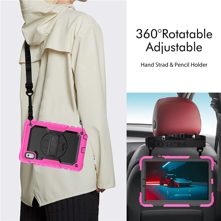 Étui pour tablette Kickstand pour Lenovo Tab M9 / K9 9" TB310 2023 avec sangle à main en silicone+PC, étui de transport avec sangle pour l'épaule et film de protection d'écran en PET - Rose