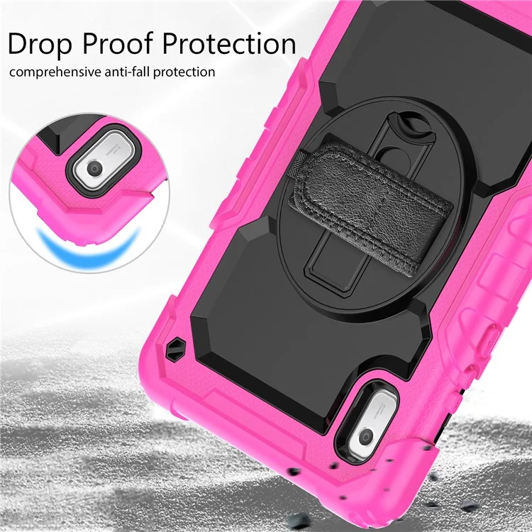 Étui pour tablette Kickstand pour Lenovo Tab M9 / K9 9" TB310 2023 avec sangle à main en silicone+PC, étui de transport avec sangle pour l'épaule et film de protection d'écran en PET - Rose