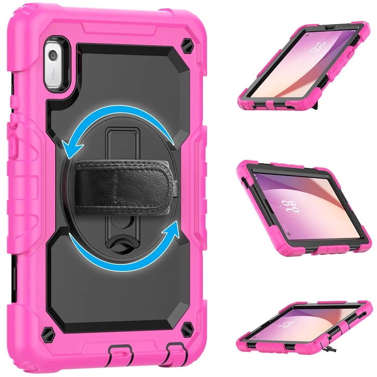Étui pour tablette Kickstand pour Lenovo Tab M9 / K9 9" TB310 2023 avec sangle à main en silicone+PC, étui de transport avec sangle pour l'épaule et film de protection d'écran en PET - Rose