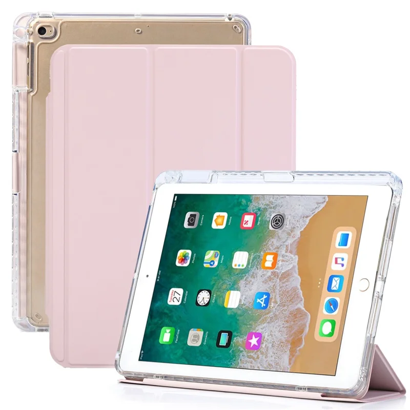 Para iPad 9.7 pulgadas (2017) / (2018) / iPad Pro 9.7 pulgadas (2016) Funda para Tablet Funda de Piel PU Plegable Inteligente con Pequeña Hebilla de Bloqueo - Rosa