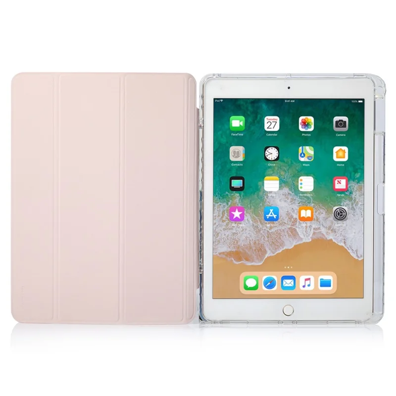 Para iPad 9.7 pulgadas (2017) / (2018) / iPad Pro 9.7 pulgadas (2016) Funda para Tablet Funda de Piel PU Plegable Inteligente con Pequeña Hebilla de Bloqueo - Rosa
