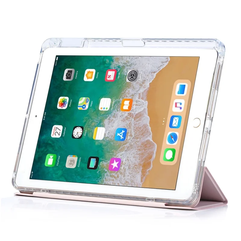 Para iPad 9.7 pulgadas (2017) / (2018) / iPad Pro 9.7 pulgadas (2016) Funda para Tablet Funda de Piel PU Plegable Inteligente con Pequeña Hebilla de Bloqueo - Rosa